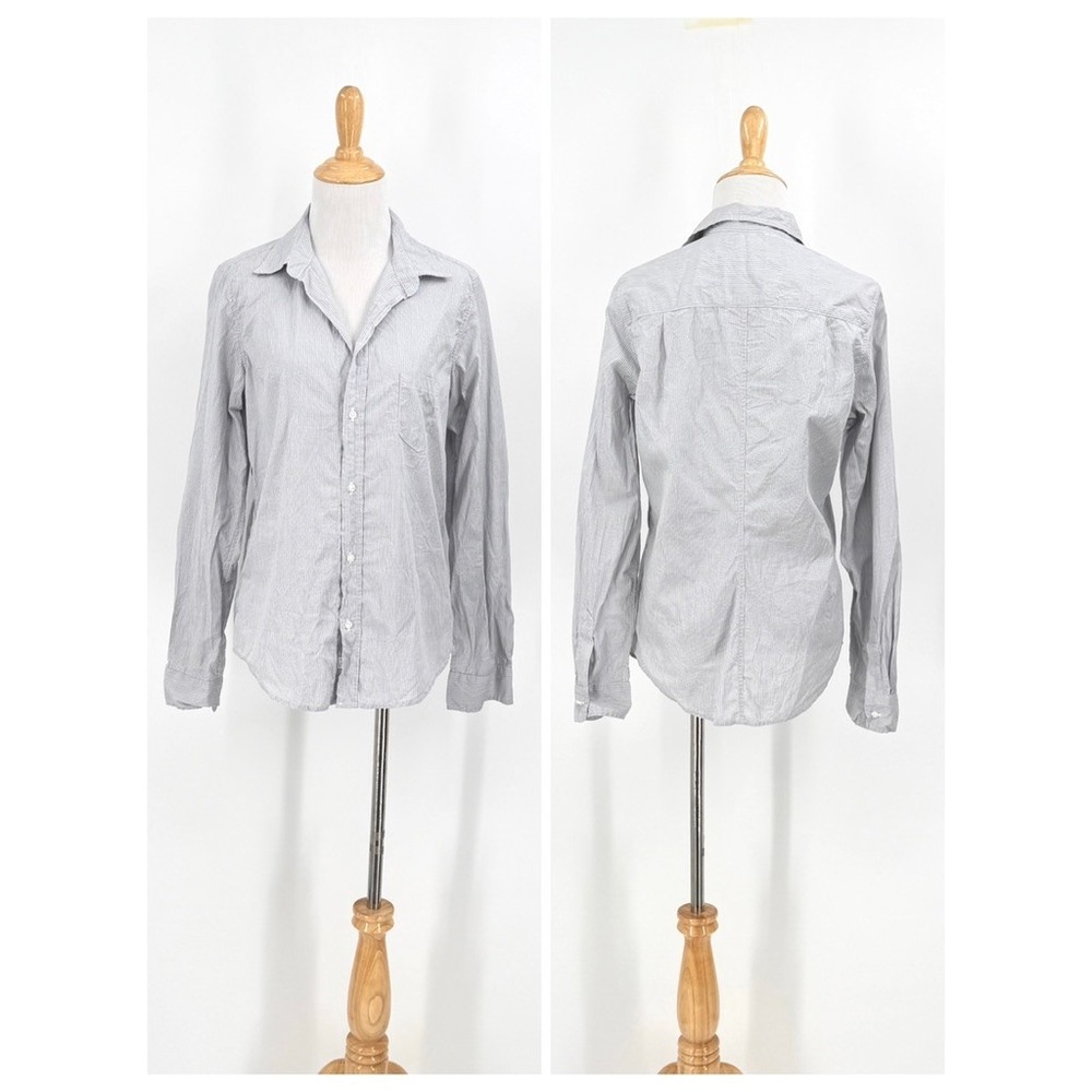 Frank & Eileen Barry Button Down Shirt Women M Grey Striped Long Sleeve Cotton